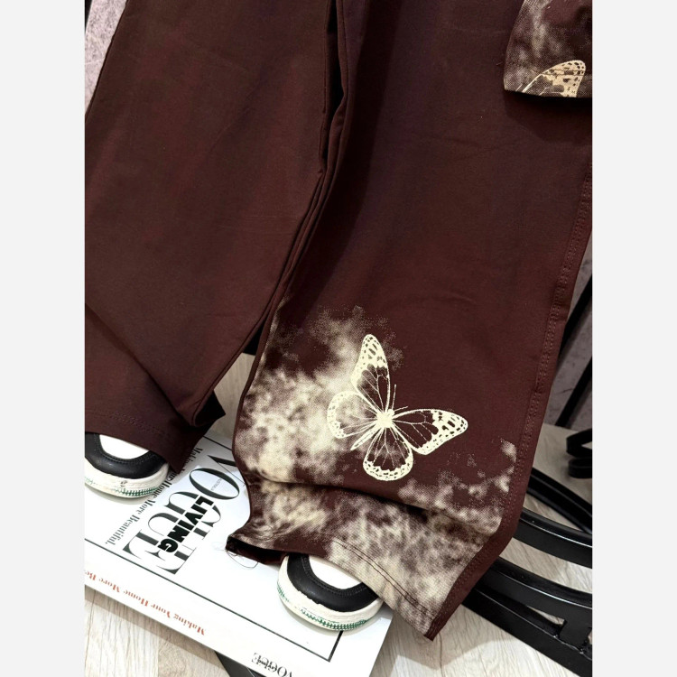 لباس دخترانه طرح پروانه نخ پنبه لاکرا تیشرت و شلوار سایز 50 تا 65