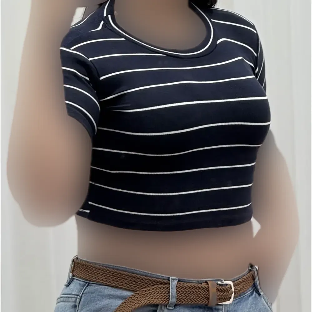 کراپ راه راه کبریتی چهارفصل زنانه دخترانه تنخور شیک سایز S M L XL XXL