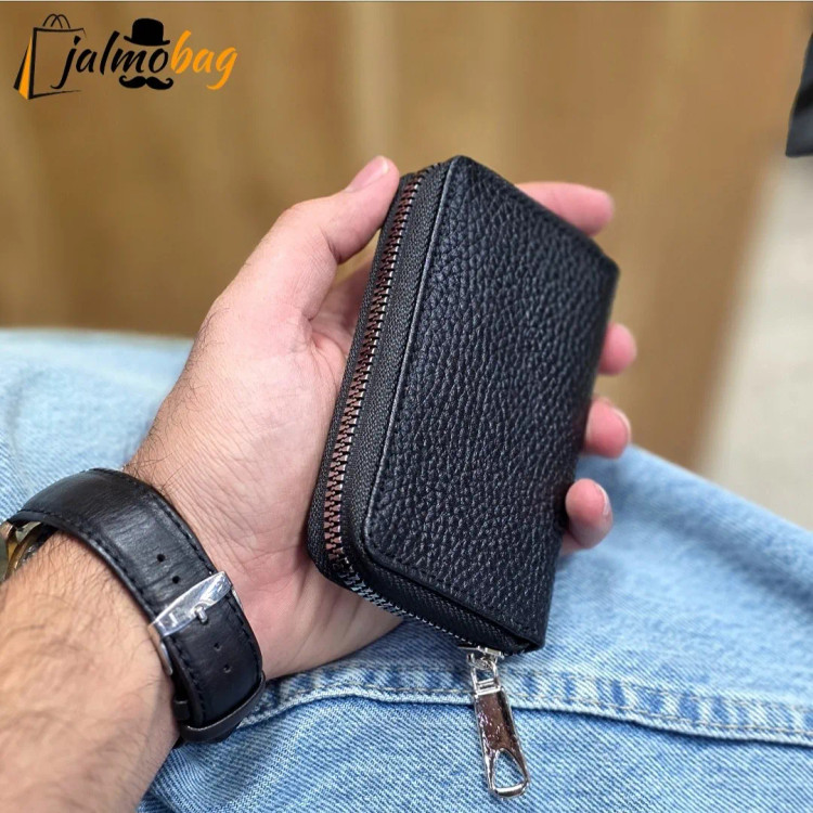 جاکارتی زیپدار چرم طبیعی گاوی مناسب آقایان و خانمها ابعاد 11 در 7 سانتیمتر