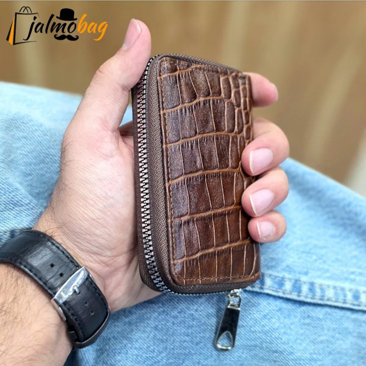 جاکارتی زیپدار چرم طبیعی گاوی مناسب آقایان و خانمها ابعاد 11 در 7 سانتیمتر