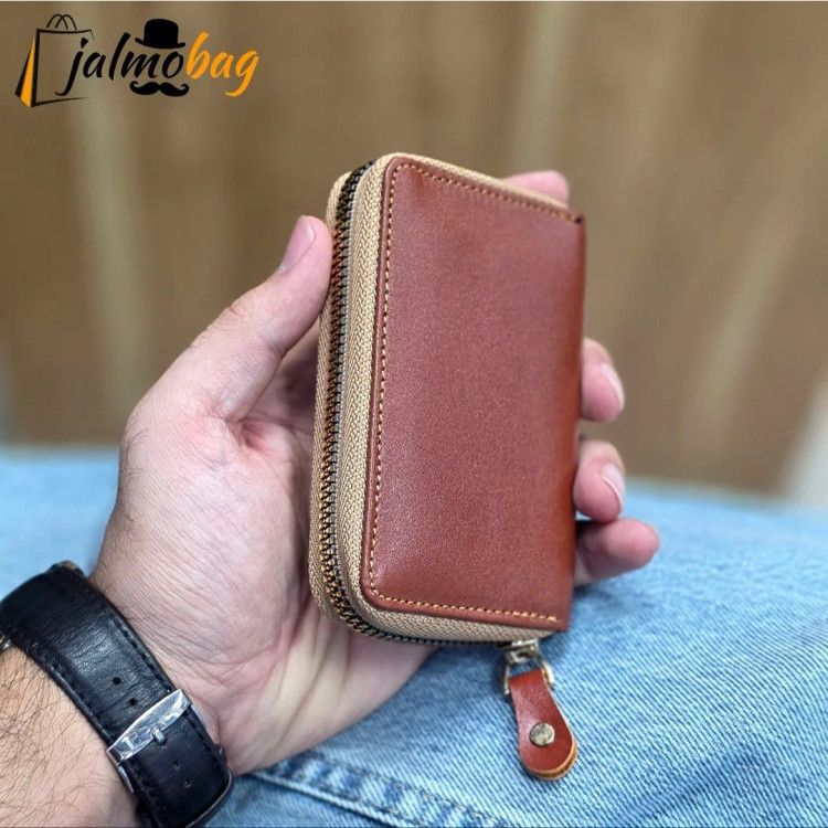 جاکارتی زیپدار چرم طبیعی گاوی مناسب آقایان و خانمها ابعاد 11 در 7 سانتیمتر