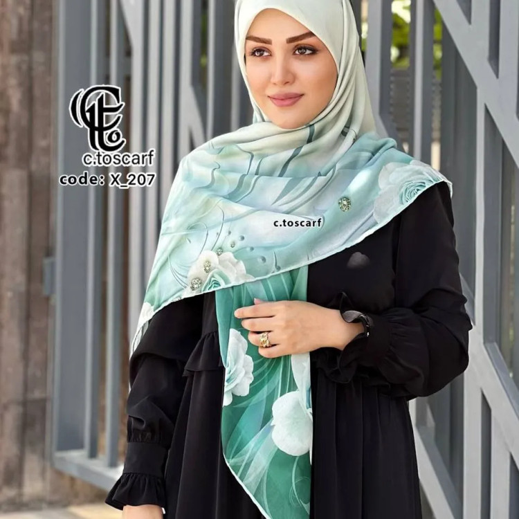 روسری نخ کاستوم قواره 140 طرح شیوا سبز روشن