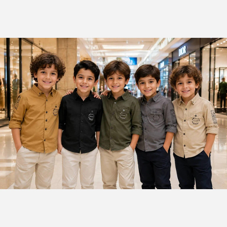 پیراهن اسپرت پسرانه کتان ترک رنگ کرم سایز 3 تا 12 سال