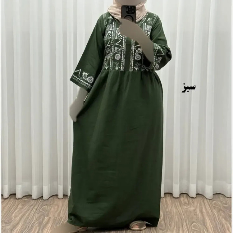 پیراهن زنانه لینن طرح مایا فری سایز مناسب تا 48 با کمربند