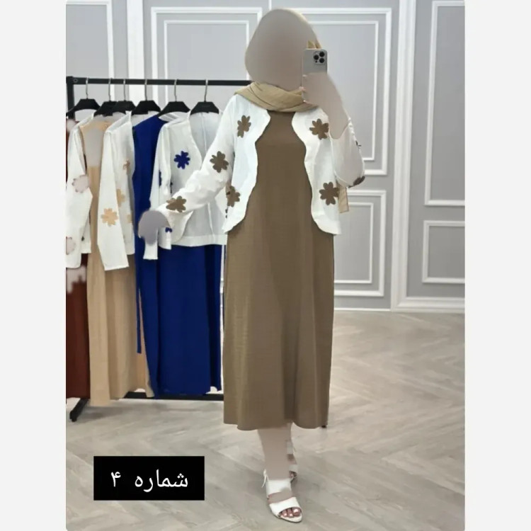 ست کت و سارافون زنانه کرپ تنفسی وارداتی طرح برگی برجسته مناسب بهار و تابستان سایز 38 تا 48